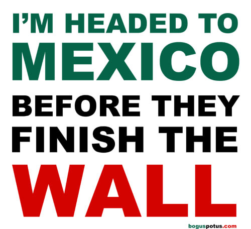 Phrase Im Heaed to Mexico before they finish the wall in Mexican flag colours